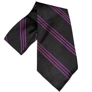 Vintage Polo Ralph Lauren Handmade Silk Necktie Black & Purple Stripe 90s USA